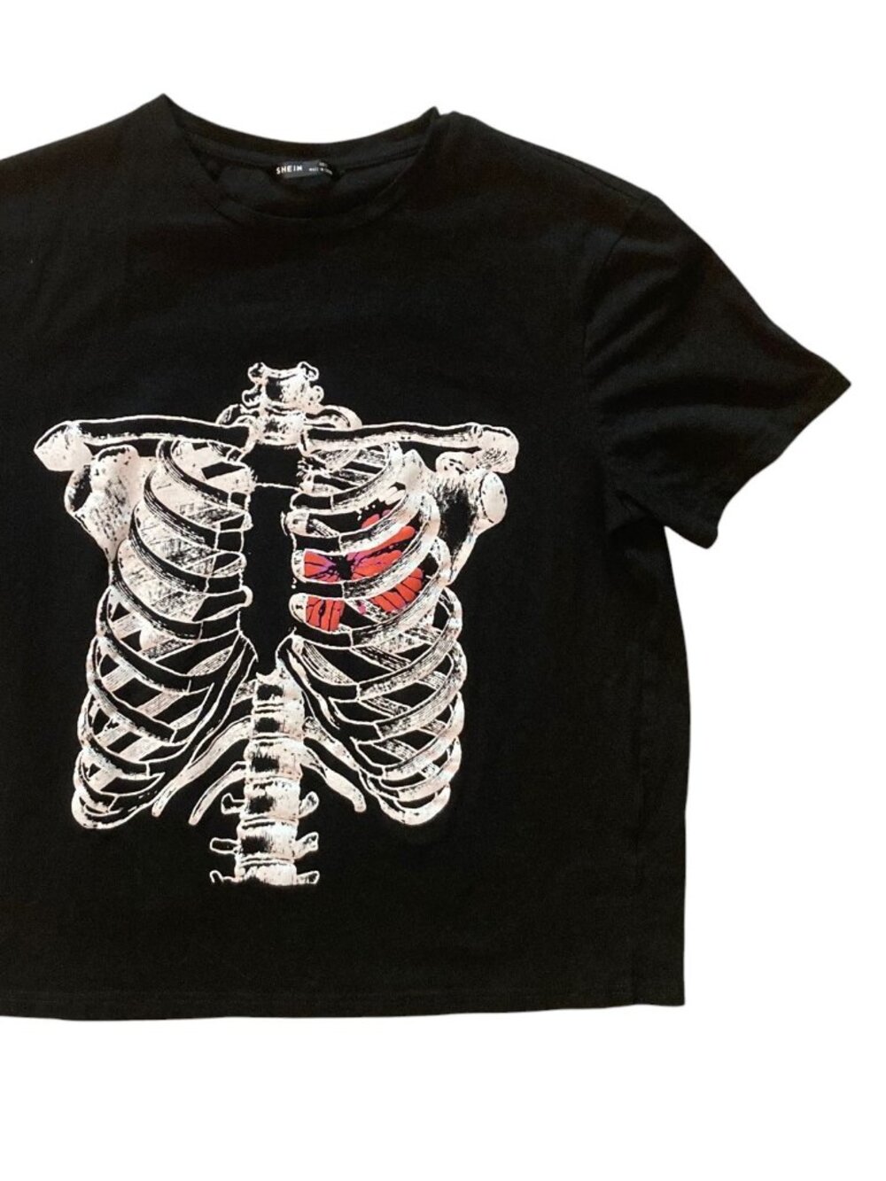 Women's SHEIN Butterfly in Skeleton Ribcage Graphic Tee T-Shirt BLACK Large